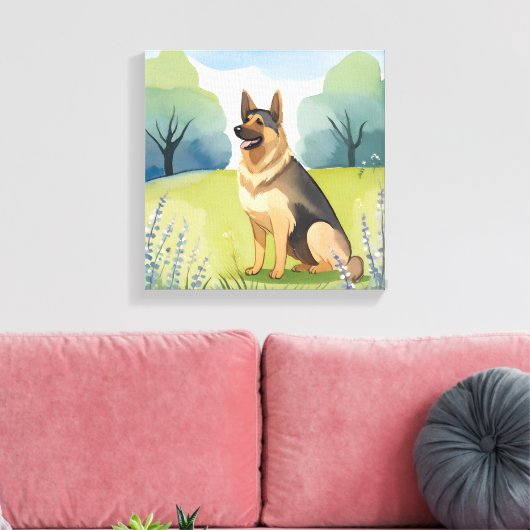 Duitse herder | Hond Waterverf schilderij Canvas Afdruk (Insitu (Woonkamer))