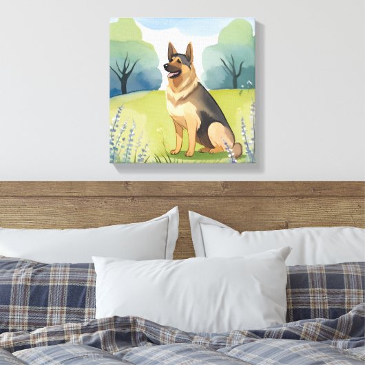 Duitse herder | Hond Waterverf schilderij Canvas Afdruk (Insitu (Slaapkamer))