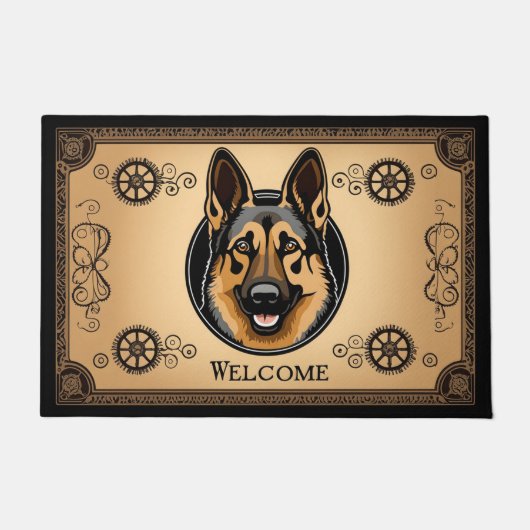 Duitse Herder Hond Welkom Surrealist Steampunk Deurmat (Voorkant)