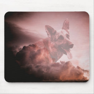 Duitse Herder Hond Wolken Hemel Art Portret GSD Muismat
