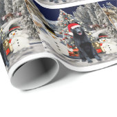 Duitse herder hond zitten in sneeuw Santa hoed Cadeaupapier (Rol Hoek)