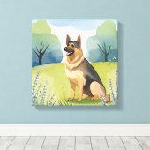 Duitse Herder | Honden Aquarel Schilderij Canvas Afdruk (Insitu (Houten vloer))