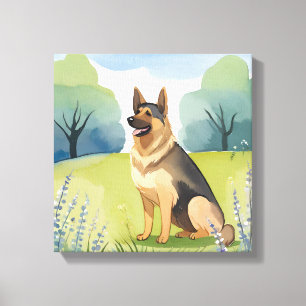 Duitse Herder Honden Aquarel Schilderij Canvas Afdruk