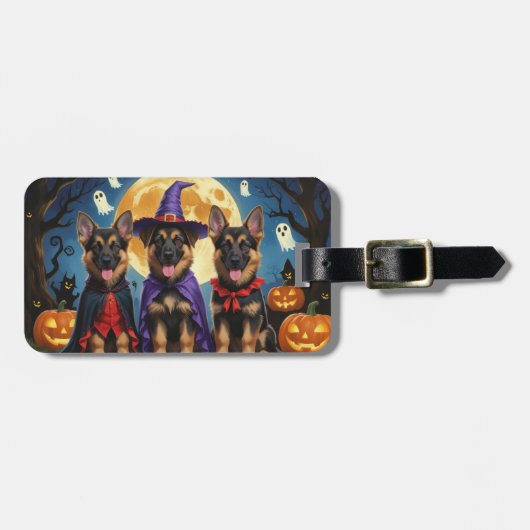 Duitse Herder Honden Pompoen Halloween Grappig Bagagelabel (Voorkant horizontaal)