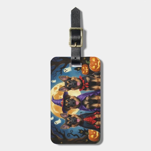 Duitse Herder Honden Pompoen Halloween Grappig Bagagelabel (Voorkant verticaal)