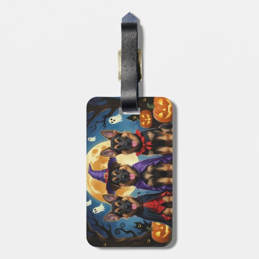 Duitse Herder Honden Pompoen Halloween Grappig Bagagelabel (Achterkant verticaal)