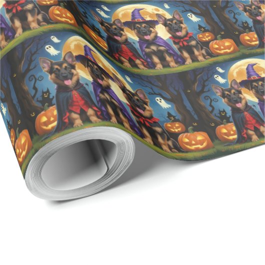 Duitse Herder Honden Pompoen Halloween Grappig Cadeaupapier (Rol Hoek)