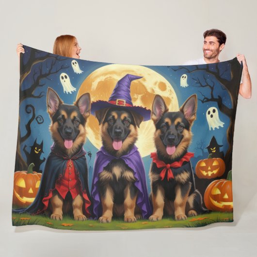 Duitse Herder Honden Pompoen Halloween Grappig Fleece Deken (In situ)
