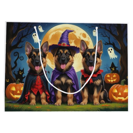 Duitse Herder Honden Pompoen Halloween Grappig Groot Cadeauzakje (Achterkant)