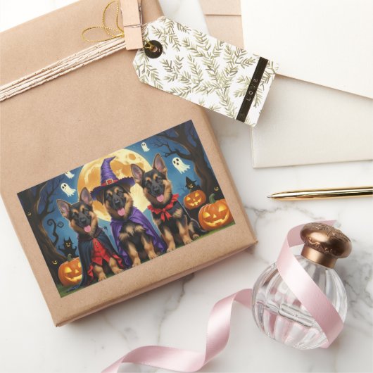 Duitse Herder Honden Pompoen Halloween Grappig Rechthoekige Sticker (Geschenken)