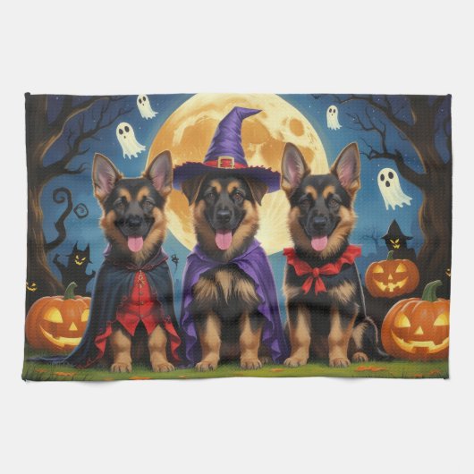 Duitse Herder Honden Pompoen Halloween Grappig Theedoek (Horizontaal)