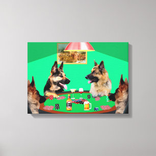 Duitse herder honden spelen poker canvas afdruk