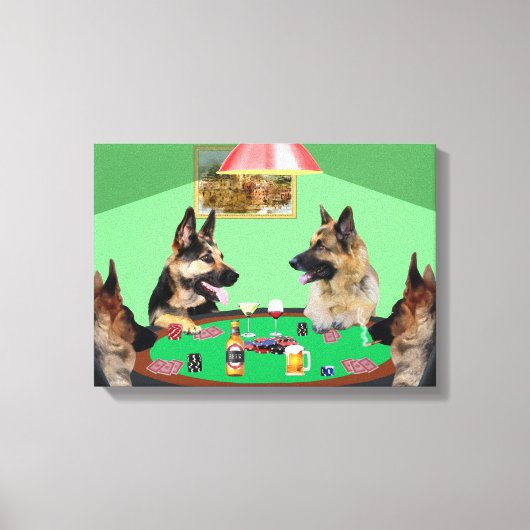 Duitse herder honden spelen poker canvas afdruk (Voorkant)