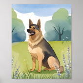 Duitse Herder | Honden Waterverfschilderij Poster (Voorkant)