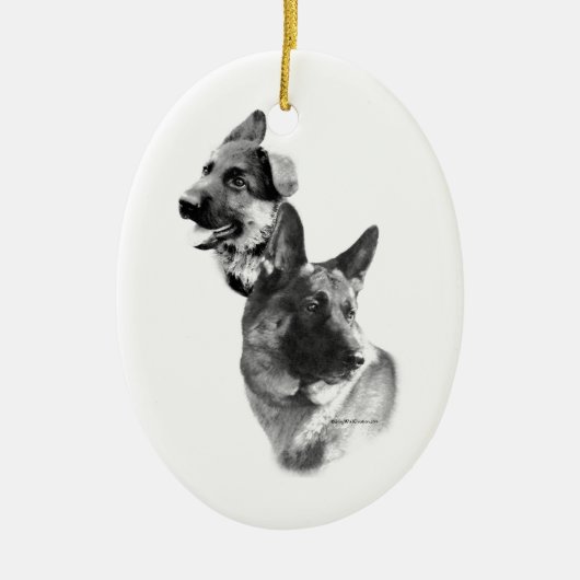 Duitse herder houtskool 2 keramisch ornament (Voorkant)