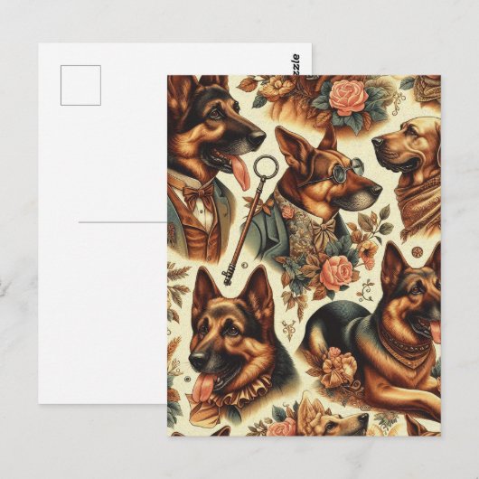  Duitse herder illustratie Briefkaart (Voorkant / Achterkant)