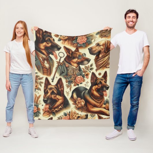  Duitse herder illustratie Fleece Deken (In situ)