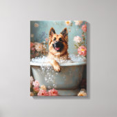 Duitse Herder in bad – Whimsical Bloemen Canvas Afdruk (Voorkant)