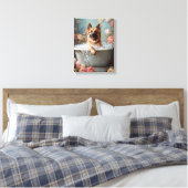 Duitse Herder in bad – Whimsical Bloemen Canvas Afdruk (Insitu (Slaapkamer))