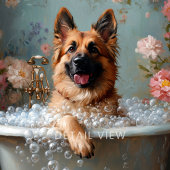 Duitse Herder in bad – Whimsical Bloemen Canvas Afdruk