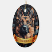 Duitse Herder in Bladeren Keramisch Ornament (Links)
