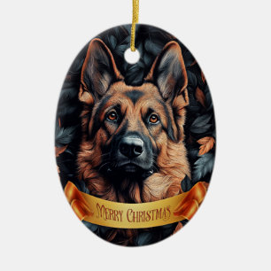 Duitse Herder in Bladeren Keramisch Ornament