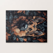 Duitse Herder in Bladeren Legpuzzel (Horizontaal)