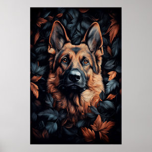 Duitse Herder in Bladeren Poster