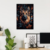 Duitse Herder in Bladeren Poster (Thuiskantoor)