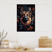 Duitse Herder in Bladeren Poster (Keuken)