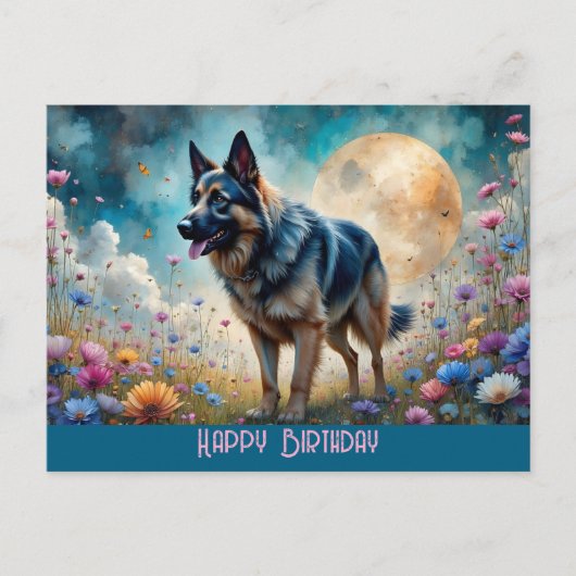 Duitse Herder in Bloemrijk Veld Briefkaart (Voorkant)