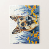 Duitse herder in de bloemen legpuzzel (Verticaal)