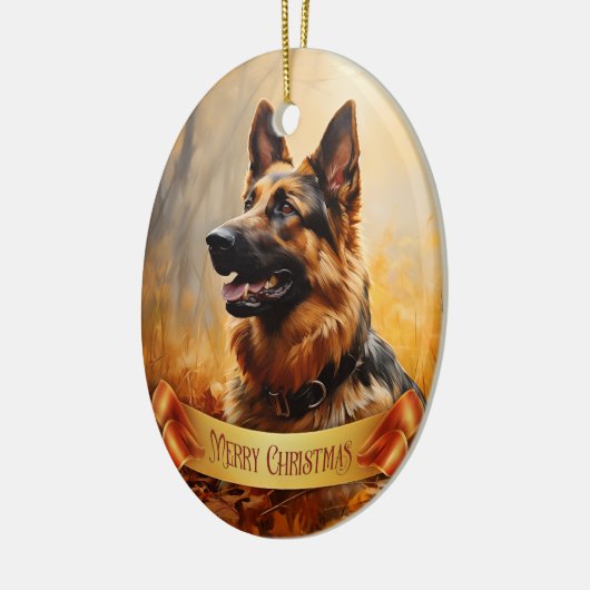 Duitse herder in de herfst keramisch ornament (Links)