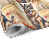 Duitse herder in de herfst verlaat Thanksgiving ku Cadeaupapier (Rol Hoek)