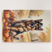 Duitse herder in de herfst verlaat Thanksgiving ku Legpuzzel (Horizontaal)