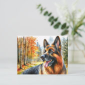 Duitse herder in de Herfst Waterverf Briefkaart (Staand voorkant)
