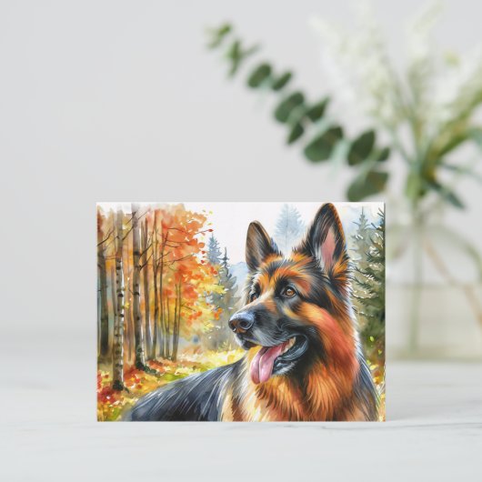Duitse herder in de Herfst Waterverf Briefkaart (Staand voorkant)