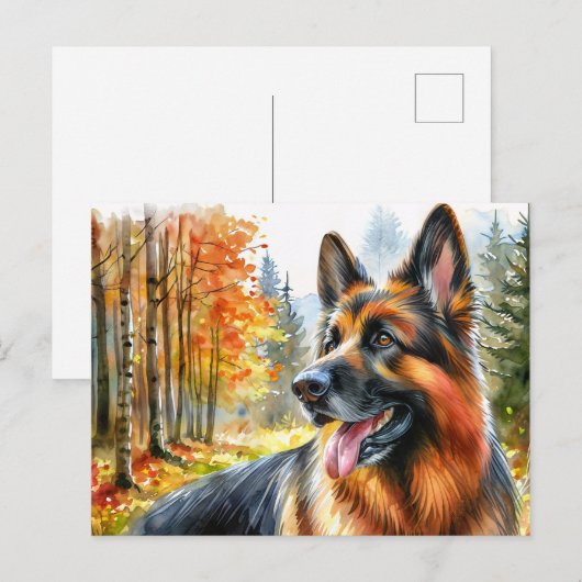 Duitse herder in de Herfst Waterverf Briefkaart (Voorkant / Achterkant)