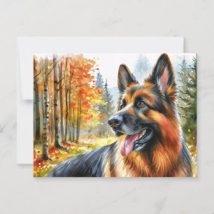 Duitse herder in de Herfst Waterverf Briefkaart