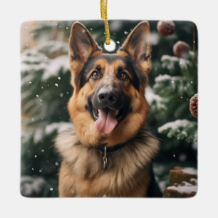 Duitse herder in de sneeuw keramisch ornament