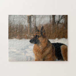 Duitse herder in de sneeuw legpuzzel