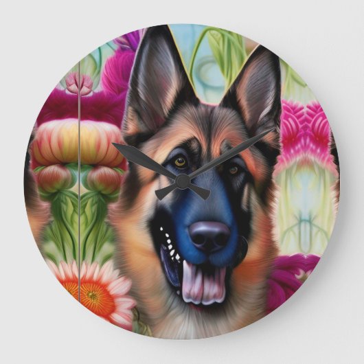 Duitse herder in de tuin grote klok (Voorkant)