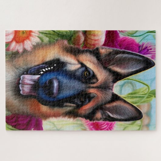 Duitse herder in de tuin legpuzzel (Horizontaal)