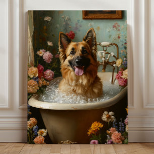 Duitse Herder in een bloembad泡bad Canvas Afdruk