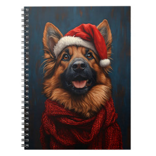 Duitse Herder in een Kerstmannenhoed Notitieboek