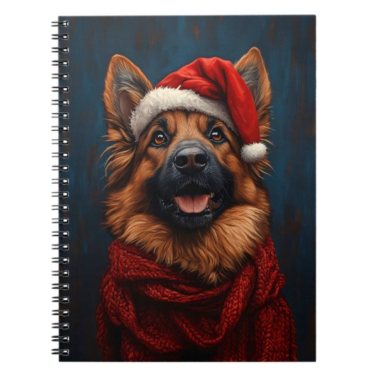 Duitse Herder in een Kerstmannenhoed Notitieboek (Voorkant)