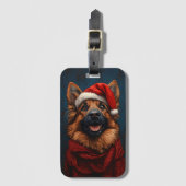 Duitse herder in een kerstmuts bagagelabel (Voorkant (verticaal))