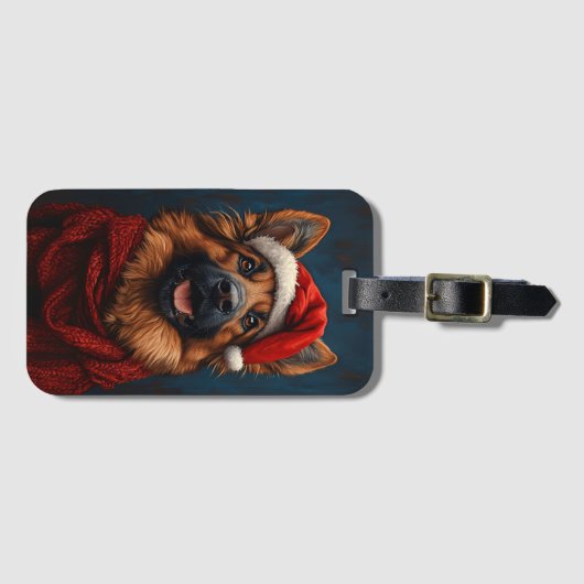 Duitse herder in een kerstmuts bagagelabel (Voorkant (horizontaal))