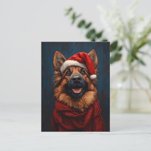 Duitse herder in een kerstmuts briefkaart (Staand voorkant)