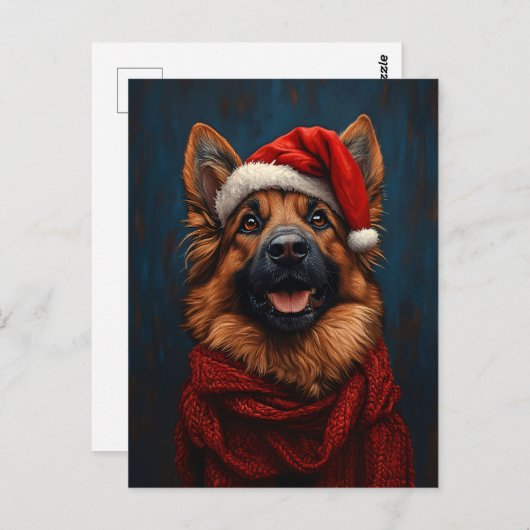 Duitse herder in een kerstmuts briefkaart (Voorkant / Achterkant)